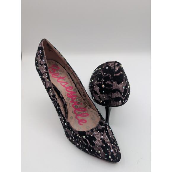 Betsey Johnson | Betseyville Rhinestone Lace Heels Pointed Toe | Size 8.5 - Picture 8 of 8